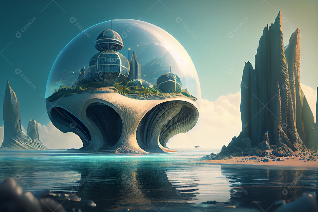 Ilustração cidade futurística ecológica