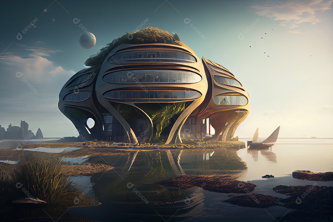 Ilustração cidade futurística ecológica