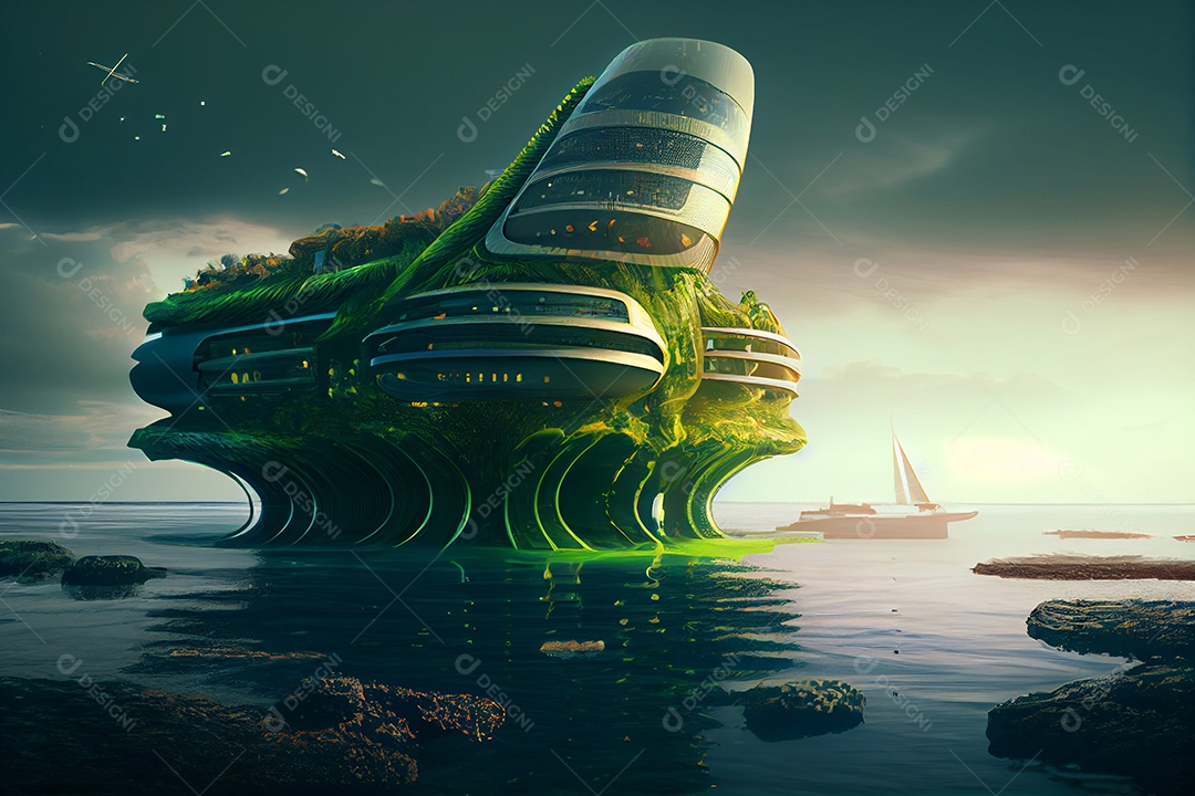 Ilustração cidade futurística ecológica