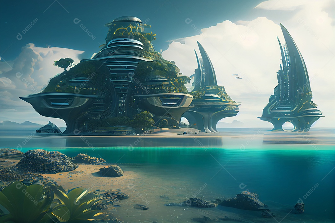 Ilustração cidade futurística ecológica