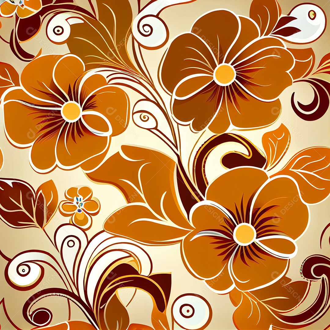 Desenho de flores abstratas sobre fundo de cor marrom escuro.