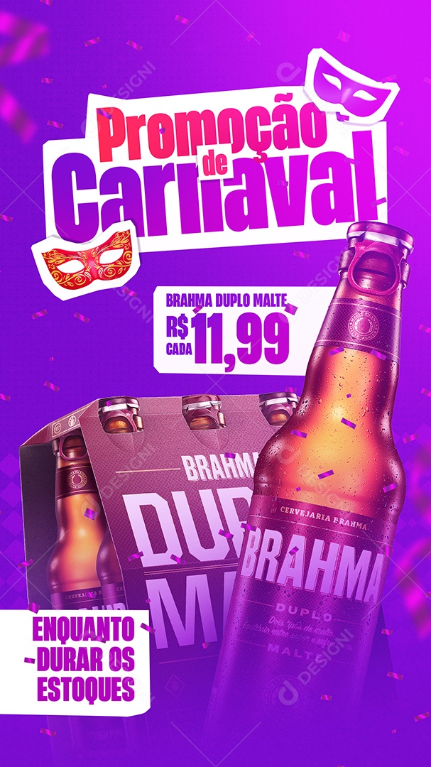 Story Promoção de Carnaval Brahma Duplo Malte Carnaval Cervejaria Social Media PSD Editável