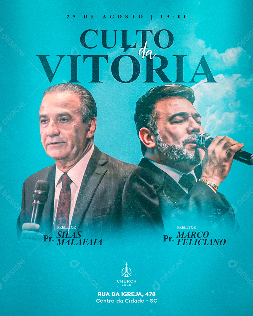 Flyer Gospel Culto da Vitória PSD Editável