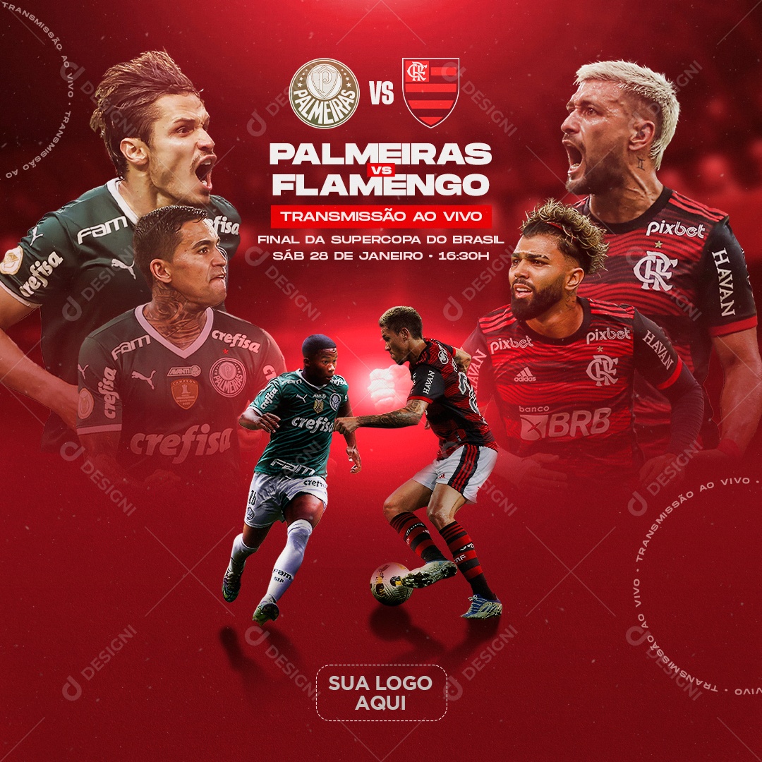 Flamengo Vs Palmeiras Supercopa do Brasil Futebol Social Media PSD Editável