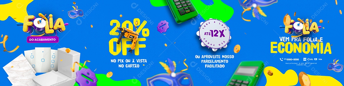 Campanha Publicitária Materiais para Construção Folia Ofertas da Semana Carrossel Social Media PSD Editável