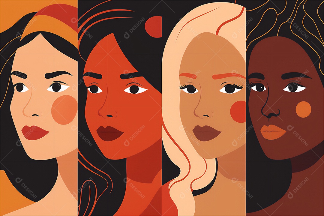 Ilustração do modelo Faces de design plano de desenhos animados de mulheres de diversas etnias e culturas. Dia Internacional da Mulher