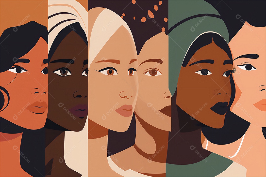 Ilustração do modelo Faces de design plano de desenhos animados de mulheres de diversas etnias e culturas. Dia Internacional da Mulher