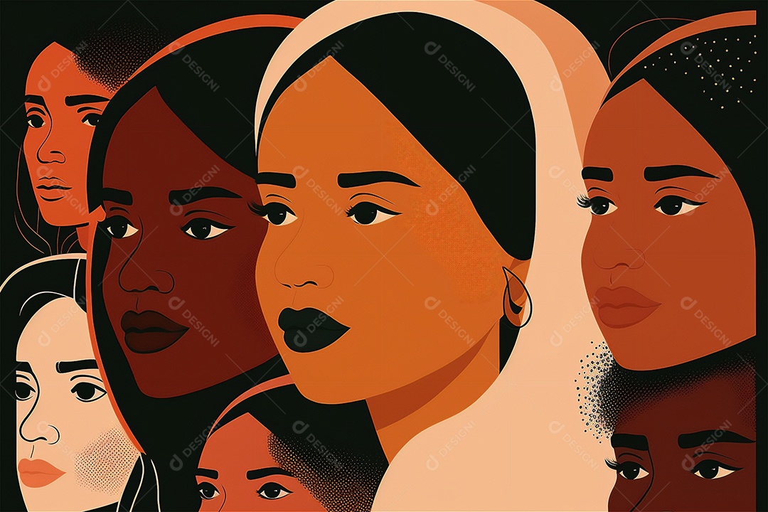 Ilustração do modelo Faces de design plano de desenhos animados de mulheres de diversas etnias e culturas. Dia Internacional da Mulher