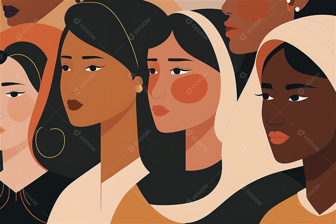 Ilustração do modelo Faces de design plano de desenhos animados de mulheres de diversas etnias e culturas. Dia Internacional da Mulher