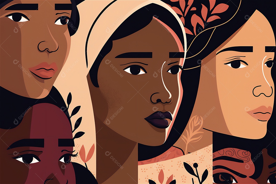 Ilustração do modelo Faces de design plano de desenhos animados de mulheres de diversas etnias e culturas. Dia Internacional da Mulher