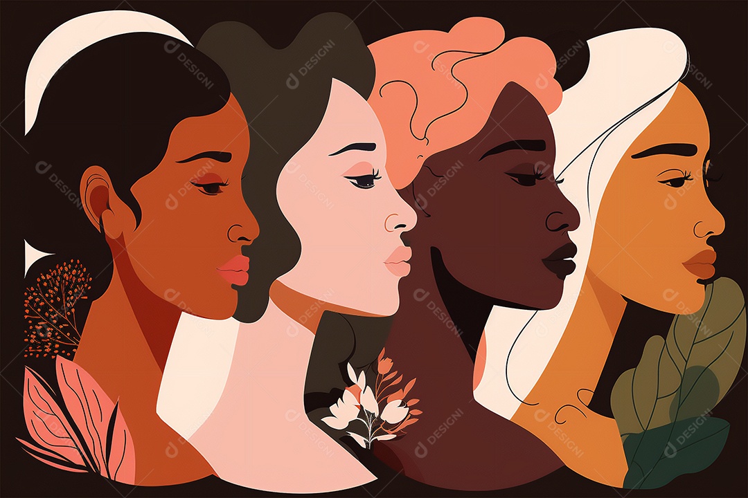 Ilustração do modelo Faces de design plano de desenhos animados de mulheres de diversas etnias e culturas. Dia Internacional da Mulher