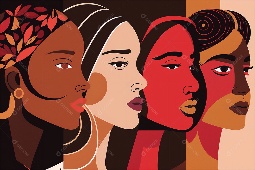 Ilustração do modelo Faces de design plano de desenhos animados de mulheres de diversas etnias e culturas. Dia Internacional da Mulher