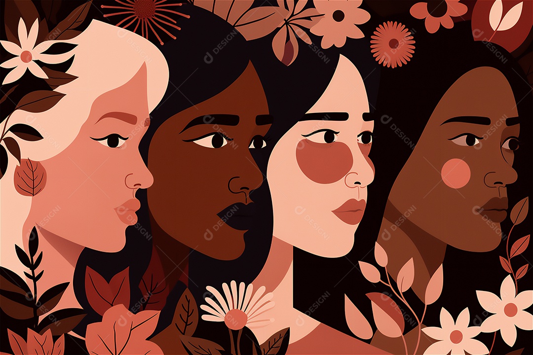 Ilustração do modelo Faces de design plano de desenhos animados de mulheres de diversas etnias e culturas. Dia Internacional da Mulher