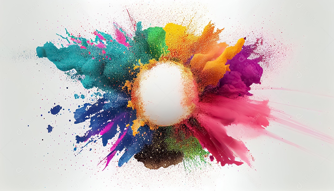 Arco-íris colorido tinta explosão de pó de cor ilustração de cena de fundo branco