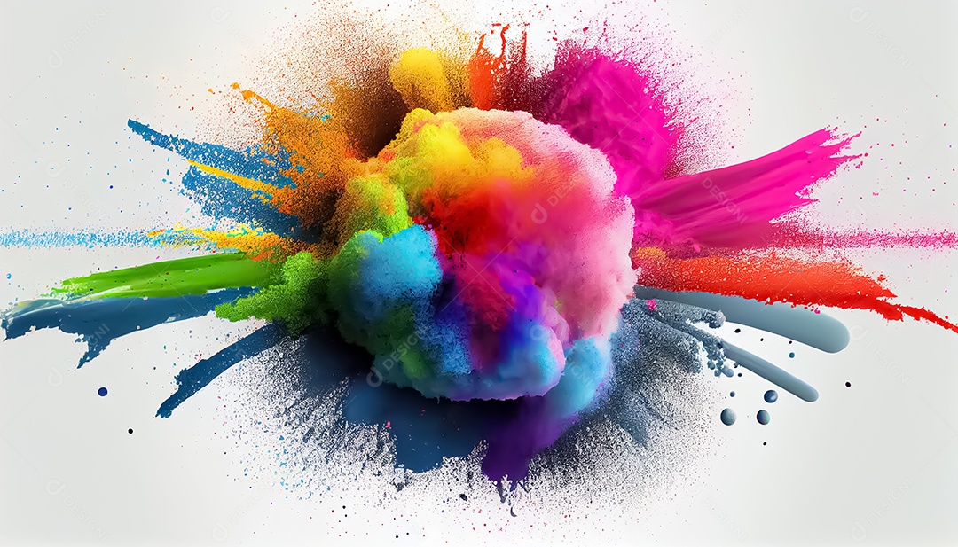 Arco-íris colorido tinta explosão de pó de cor ilustração de cena de fundo branco