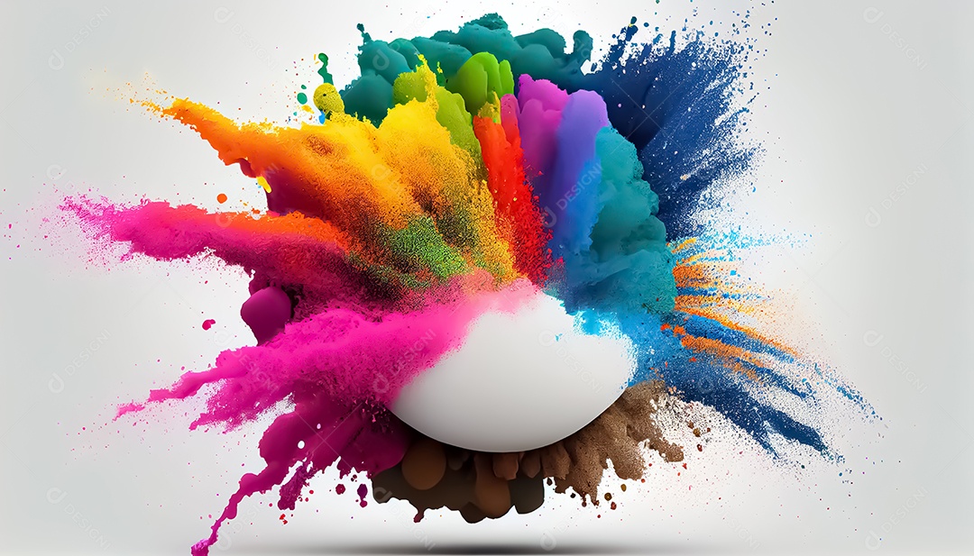 Arco-íris colorido tinta explosão de pó de cor ilustração de cena de fundo branco