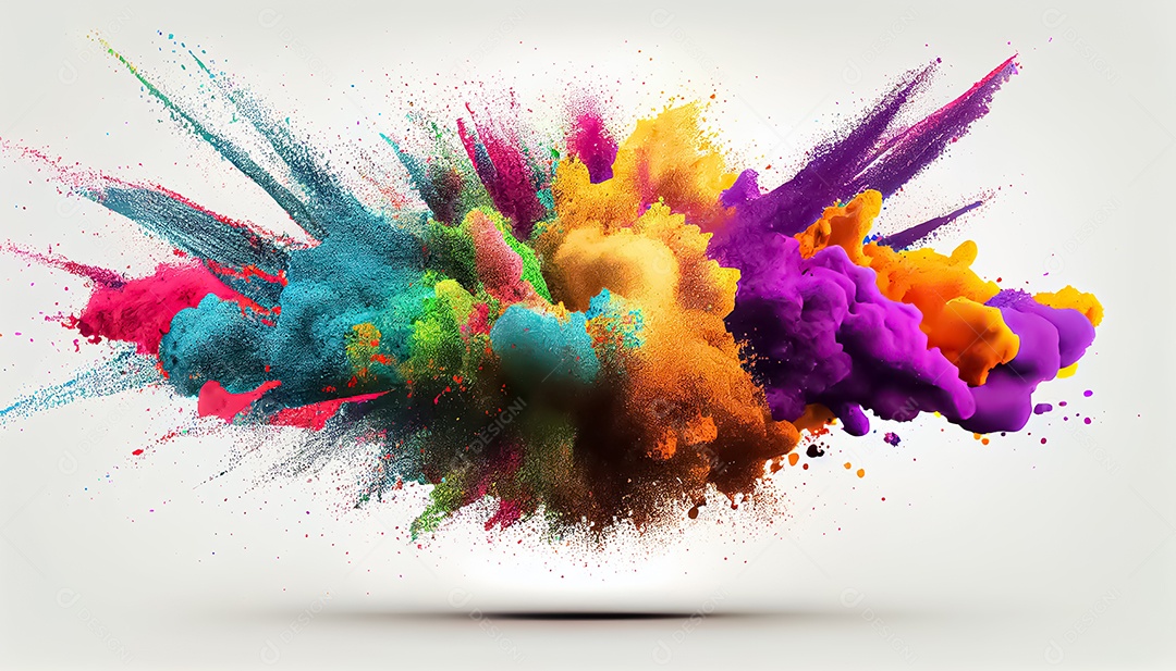 Arco-íris colorido tinta explosão de pó de cor ilustração de cena de fundo branco