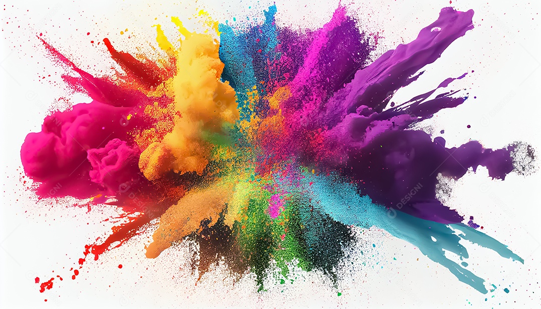 Arco-íris colorido tinta explosão de pó de cor ilustração de cena de fundo branco