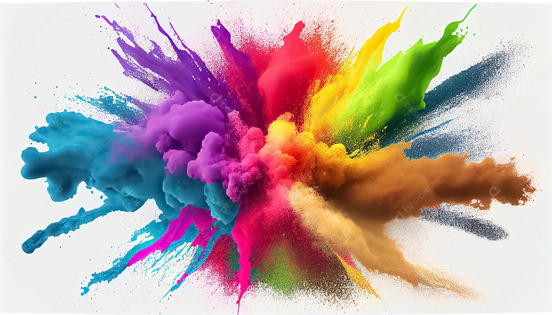 Arco-íris colorido tinta explosão de pó de cor ilustração de cena de fundo branco