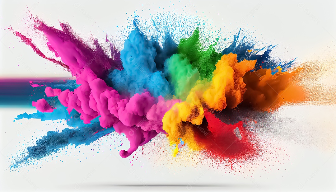 Arco-íris colorido tinta explosão de pó de cor ilustração de cena de fundo branco