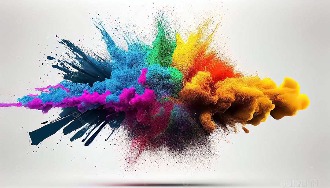 Arco-íris colorido tinta explosão de pó de cor ilustração de cena de fundo branco