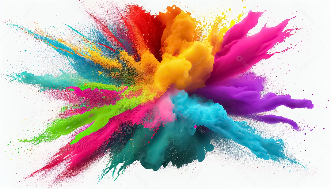 Arco-íris colorido holi tinta explosão de pó de cor ilustração de cena de fundo branco