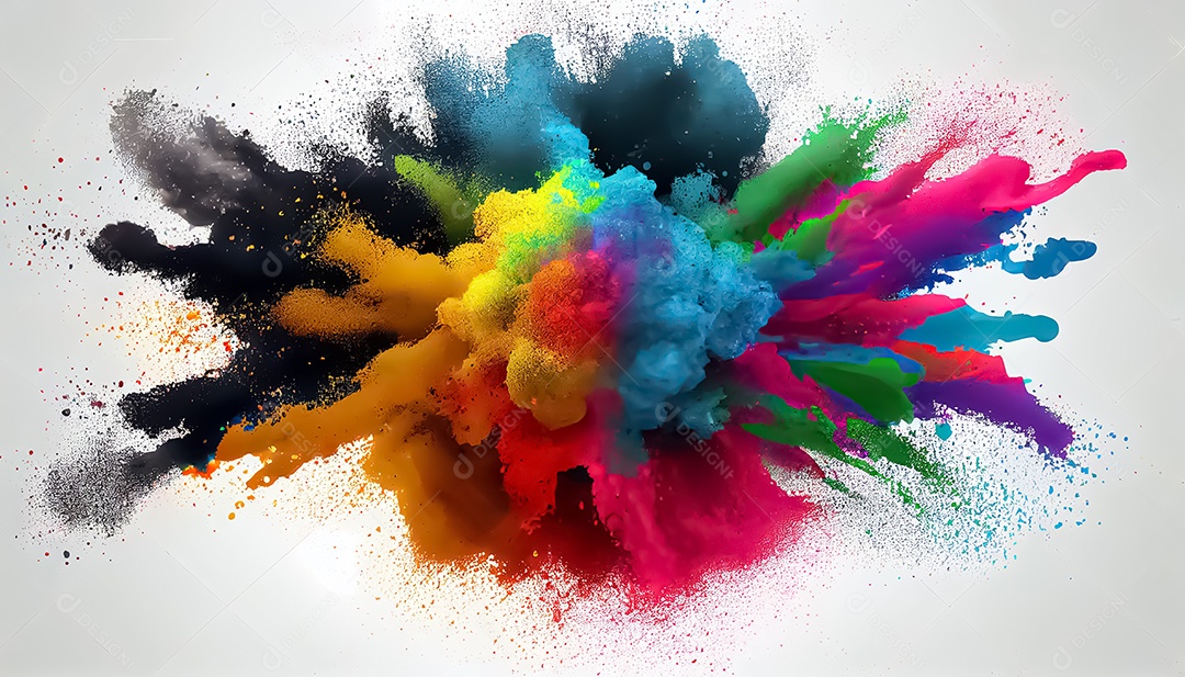 Arco-íris colorido tinta explosão de pó de cor ilustração de cena de fundo branco