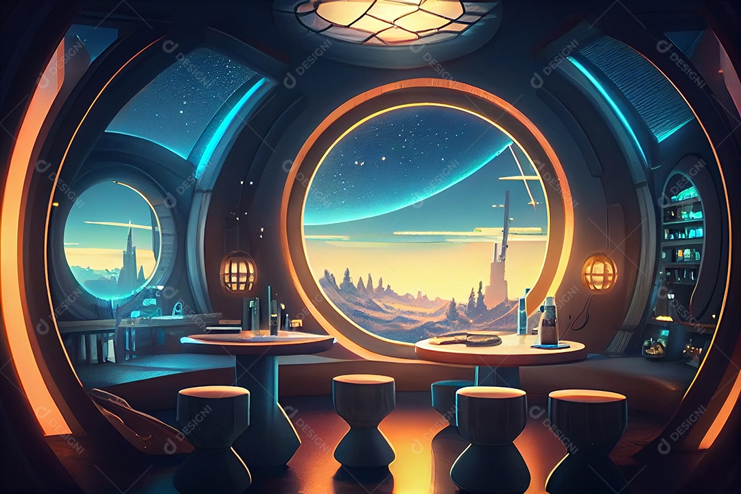 Ilustração mundo futurístico fictício