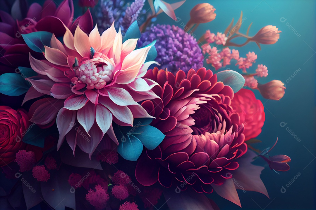 Ilustração 3D background de flores coloridas