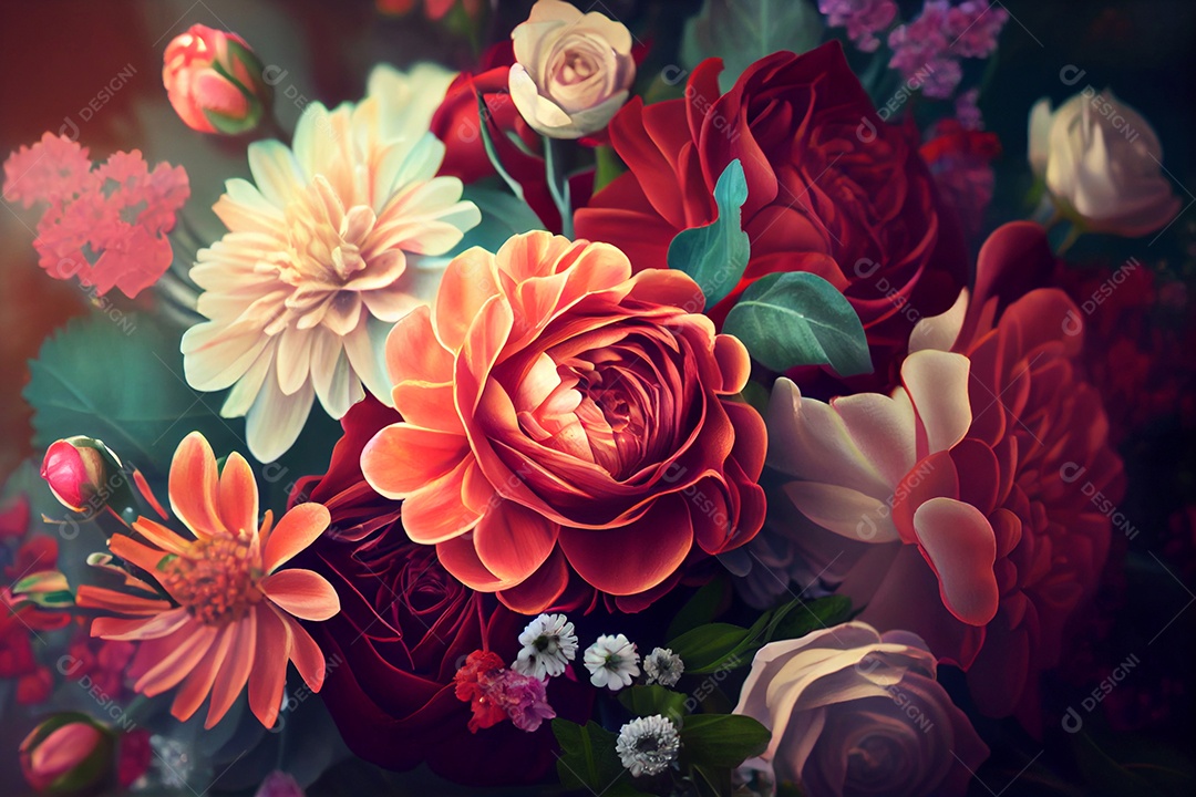 Ilustração 3D buquê de flores