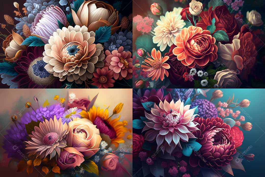 Ilustração 3D buquê de flores