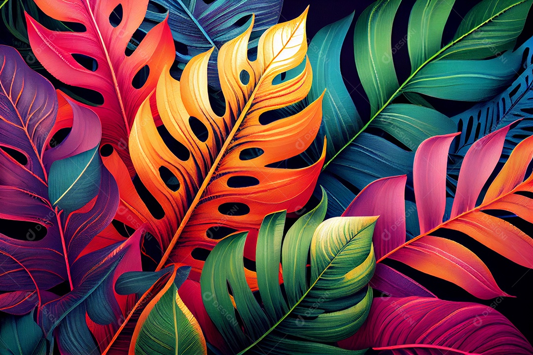 background folhas tropicais coloridas