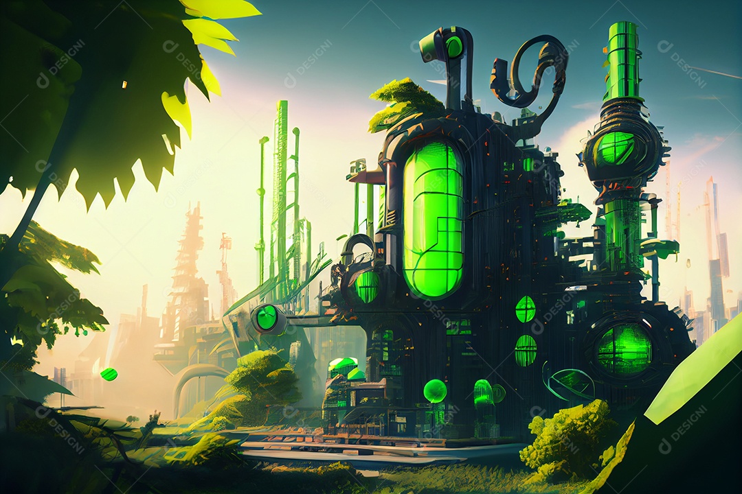 Ilustração 3D mundo de fantasia futurístico