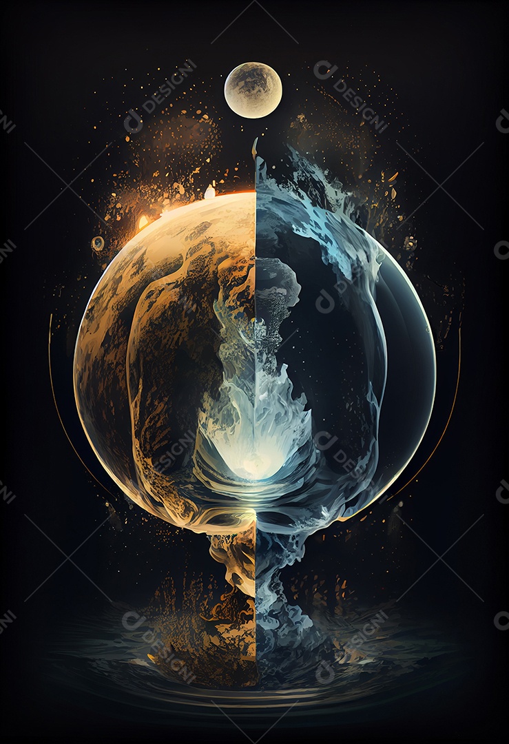 Ilustração 3D elementos fogo e agua