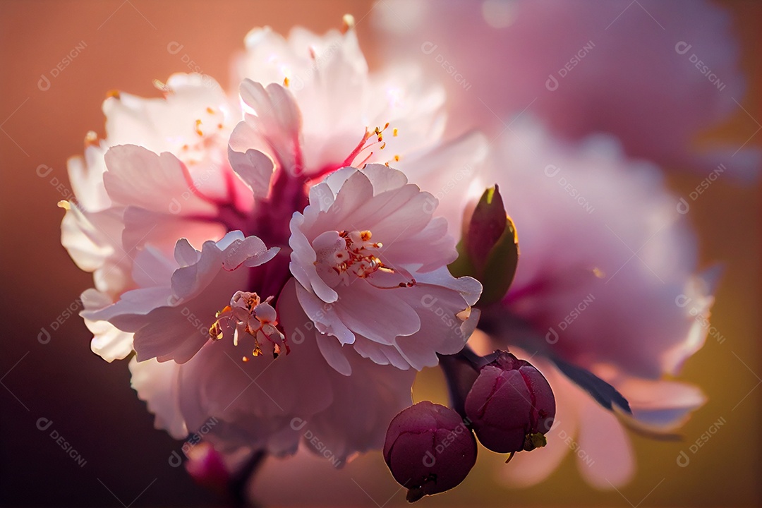 Ilustração 3D de flores de cerejeira