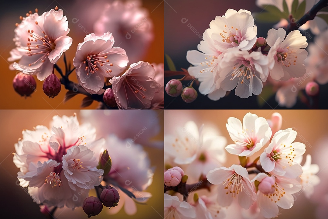 Ilustração 3D de flores de cerejeira