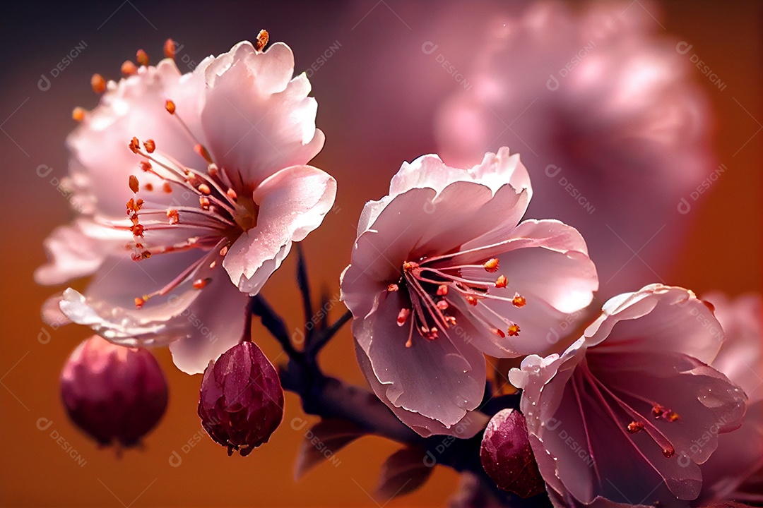 Ilustração 3D de flores de cerejeira