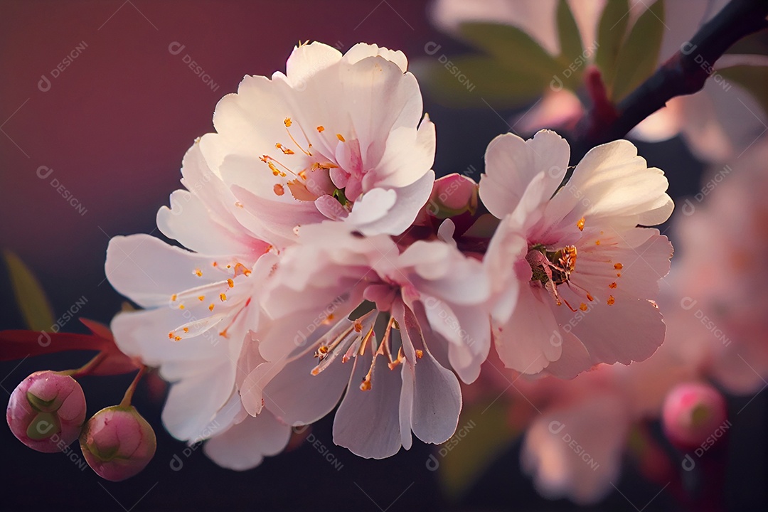 Ilustração 3D de flores de cerejeira