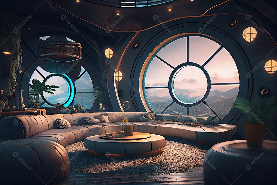 Ilustração 3D sala futurística