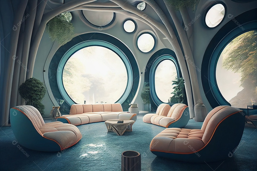 Ilustração 3D sala futurística