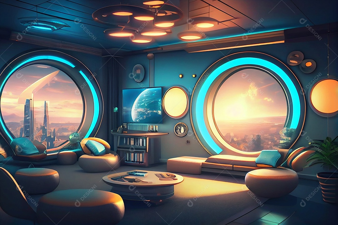 Ilustração 3D de quarto futurístico