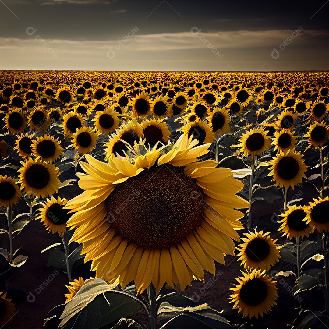 Ilustração 3D campo de girassóis