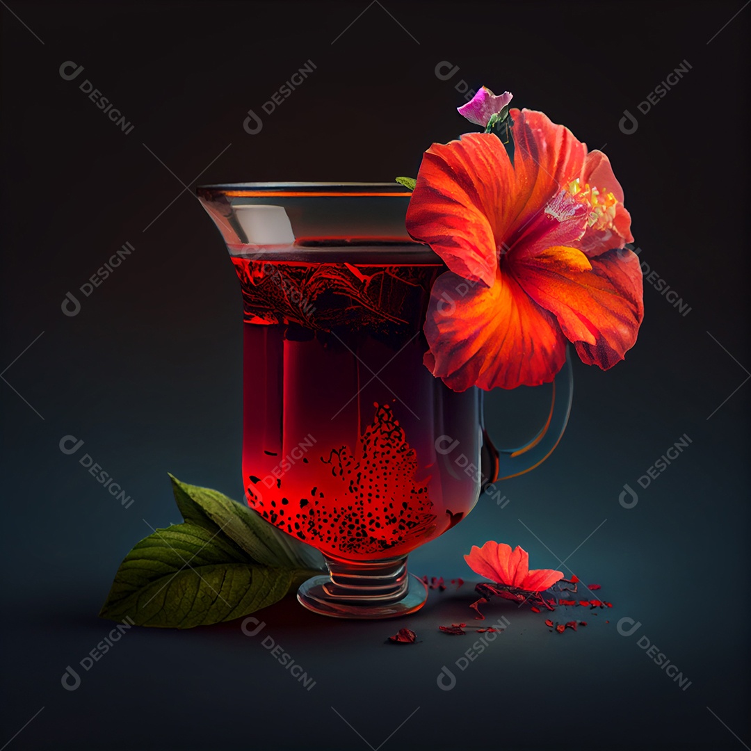 Ilustração 3D xícara com chá de hibisco