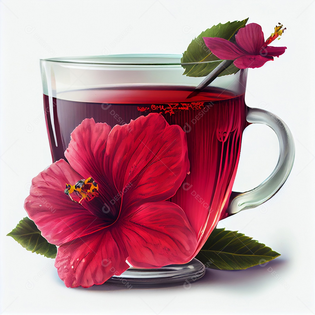 Ilustração 3D xícara com chá de hibisco