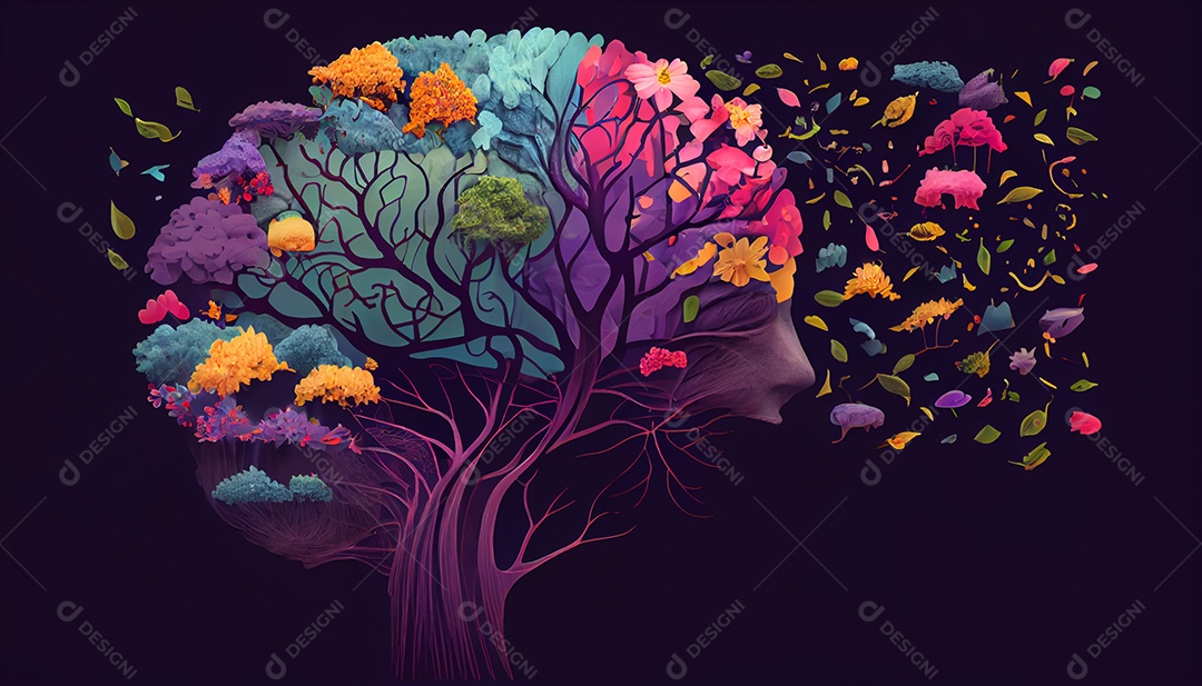 Ilustração árvore com formato de cabeça humana