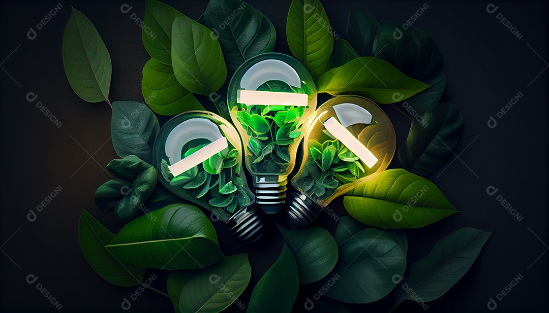 Ilustração 3D plantas dentro de uma lâmpada