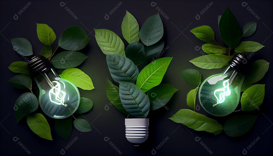 Ilustração 3D plantas sobre folhas verdes