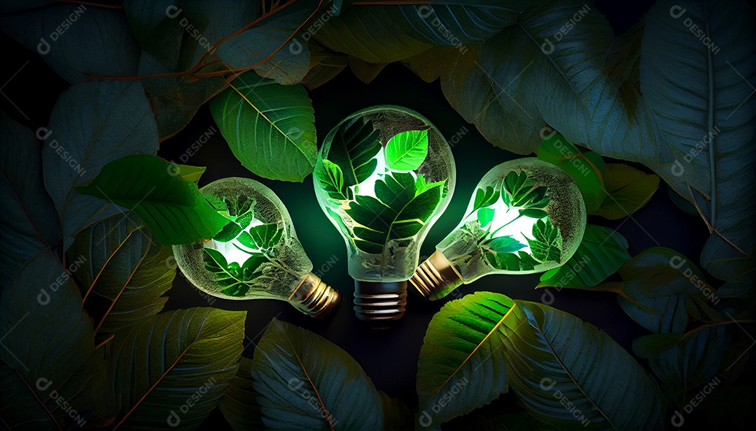 Imagem do conceito de uma lâmpada no chão com uma planta dentro