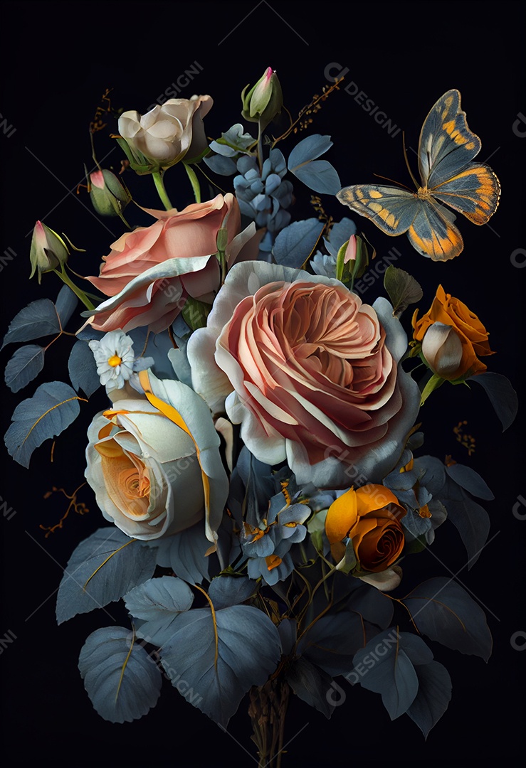 Ilustração 3D de buquê de rosas