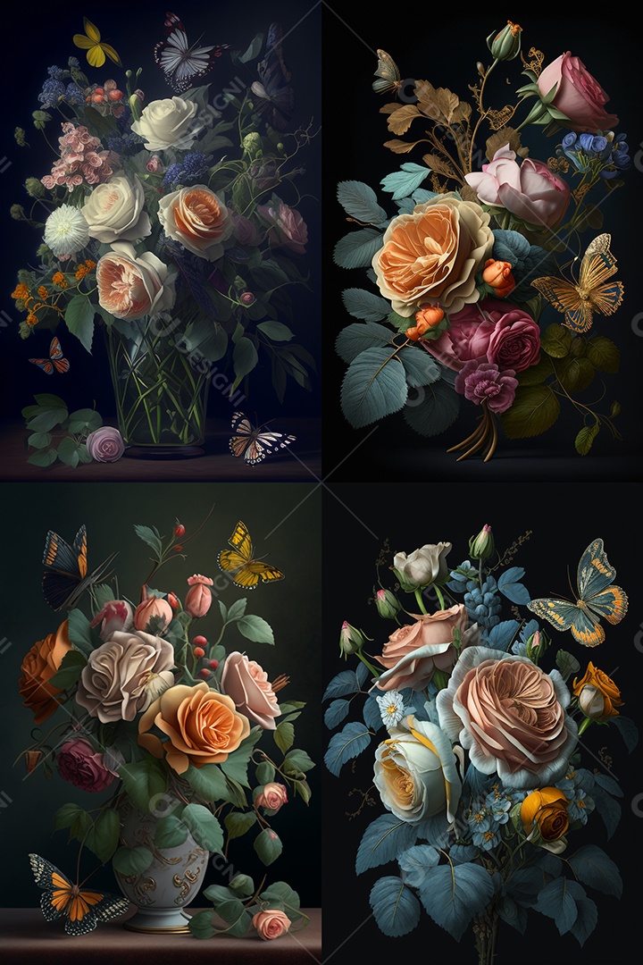 Ilustração 3D de buquê de rosas